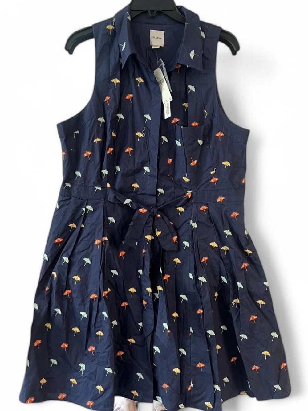NWT Maeve Navy Sleeveless Shirt Dress with Multicolor Umbrella Print - Picture 3 of 5